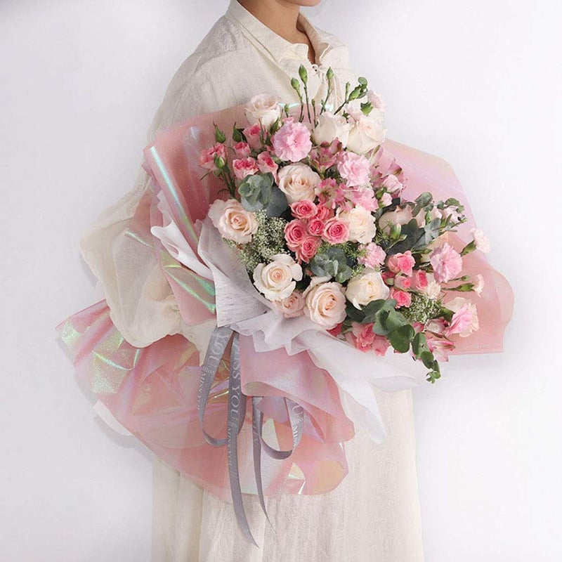 BBJ WRAPS Iridescent Double Sided Flower Wrapping Paper Florist Bouquet Packaging, 20 Sheets (White) - Image 2